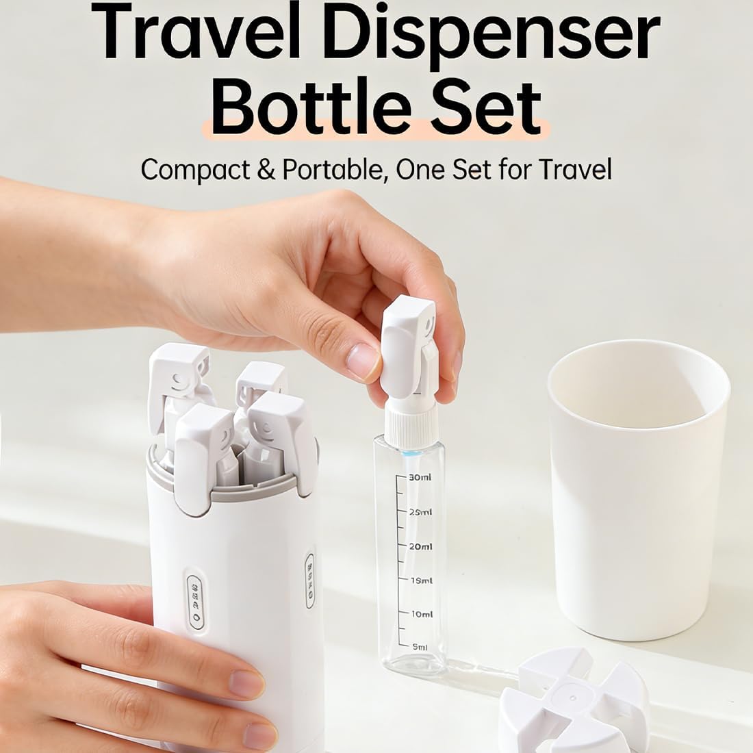 4 in 1 Travel Dispenser, 4 Pack 30ML Travel Bottle